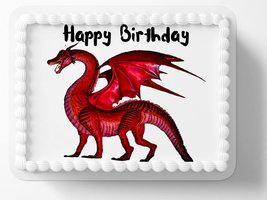 Red Dragon Happy Birthday Medieval Edible Image Cake Topper Edible Image Cake To - £13.24 GBP