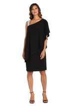 Asymmetric Knee-Length Dress with Draped Shoulder &amp; Diamante Strap Black... - $43.56