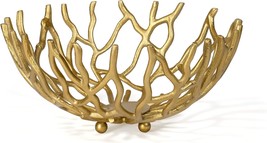 14 Dia Decorative Round Aluminum Branch Reef Centerpiece Bowl  Golden - £45.56 GBP