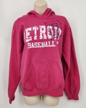 Pink Pullover Hoodie &#39;Detroit Baseball&#39; Spellout Sweatshirt Juniors Small Hooded - £10.98 GBP