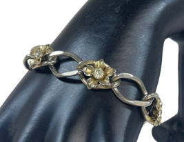 Vintage Woodside Tennis Bracelet Clear Crystal Link Gold Flower Bracelet 8” - £29.72 GBP
