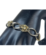 Vintage Woodside Tennis Bracelet Clear Crystal Link Gold Flower Bracelet 8” - £29.24 GBP