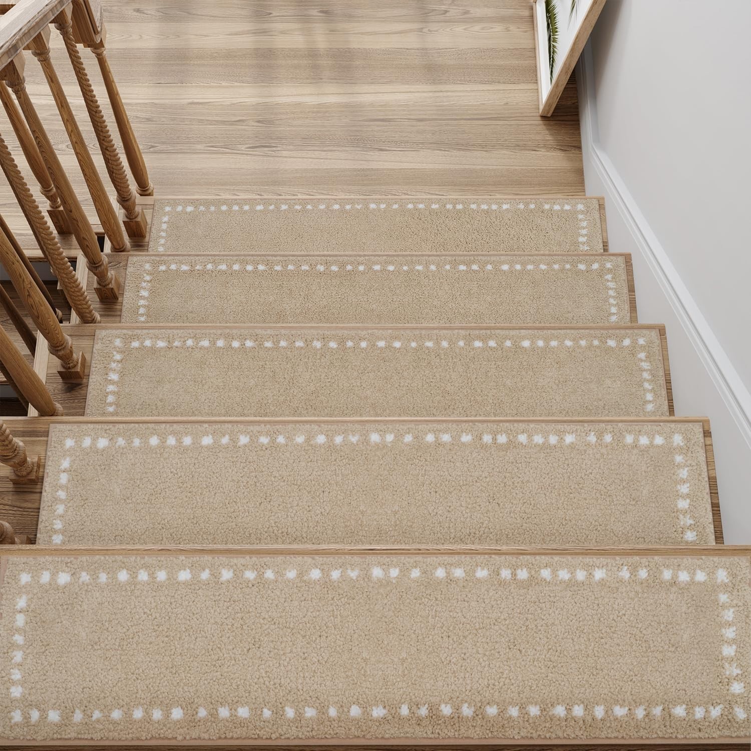 14 Pack Carpet Stair Treads Pads Trim Mats, Beige +White Polka Dot Squar... - $118.75