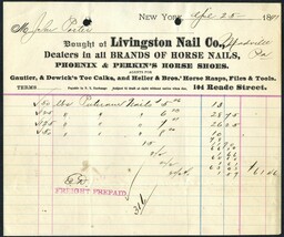 1891 LIVINGSTON NAIL CO NY Antique Billhead Document Receipt Horse Shoes... - £4.73 GBP