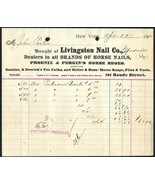 1891 LIVINGSTON NAIL CO NY Antique Billhead Document Receipt Horse Shoes... - £4.73 GBP