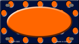 Orange Navy Blue Polka Dot Orange Center Oval Novelty Mini Metal License Plate T - £12.02 GBP