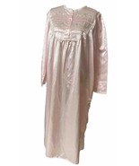 Vintage Delicates Long Nightgown Sz L Pink Satin Embroidered Lacey Long ... - $27.27 CAD