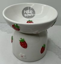 Pet Bowl Dish Elevated Small Ceramic Strawberry New - $19.75