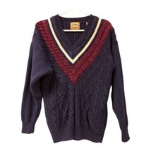 Vintage Brad Richards Navy Blue Sweater Mens Cable Knit Pullover V-neck Size S - £31.72 GBP