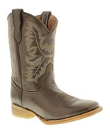 Boys Kids Youth Smooth Brown Real Leather Western Cowboy Boots Toddler S... - €47,76 EUR