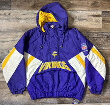 Minnesota Vikings Starter Pullover Puffer Jacket w/Hood Purple 1/4 Zip - Large - £78.20 GBP