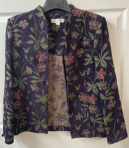 Dressbarn Womens Size 8 Purple Floral Tapestry Open Front Blazer Shoulde... - £12.19 GBP