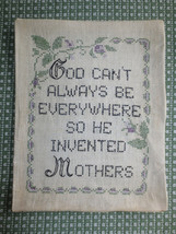 Completed GOD...INVENTED MOTHERS Cross Stitch on Linen - 9&quot; x 11 1/2&quot; De... - £6.29 GBP