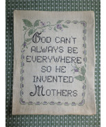 Completed GOD...INVENTED MOTHERS Cross Stitch on Linen - 9&quot; x 11 1/2&quot; De... - £6.29 GBP