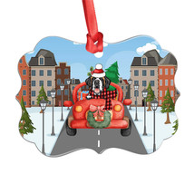 Funny St. Bernard Dog Driving Red Truck On City Aluminum Ornament Christmas Gift - £13.41 GBP