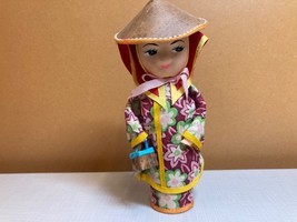 VINTAGE CHINESE FOLK ART SOUVENIR DOLL SILK OUTFIT PAINTED FACE - $9.90