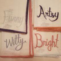 Embroidered cloth napkins, set of 4, words verbiage Witty Funny Artsy Bright - £14.07 GBP