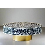 Luxurious Bone inlay floral pattern with brass metal base on wooden roun... - $1,100.00+