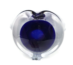 Hand-blown Cobalt Blue &amp; Clear Glass Paperweight Suncatcher 3&quot; wide - £19.60 GBP