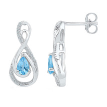 Sterling Silver Womens Pear Lab-Created Blue Topaz Fashion Earrings 1-1/8 Cttw - £109.34 GBP