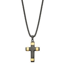 Stainless Steel Yellow &amp; Black IP-Plated Cross Necklace - £86.67 GBP