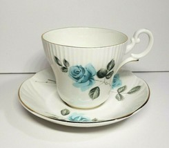 Blue Rose Tea Cup &amp; Saucer Crown Staffordshire Fine Bone China - £17.90 GBP