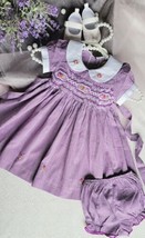 Lilac Gingham Hand-Smocked Embroidered Baby Girl Dress. Toddlers Easter ... - £30.59 GBP