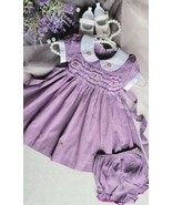 Lilac Gingham Hand-Smocked Embroidered Baby Girl Dress. Toddlers Easter ... - $38.99
