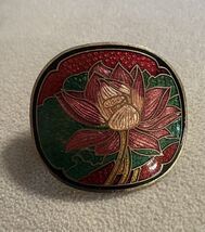 Vintage Pink Lotus Water Lily Flower Cloisonné Scarf Holder Bolo Tie Sli... - $14.85