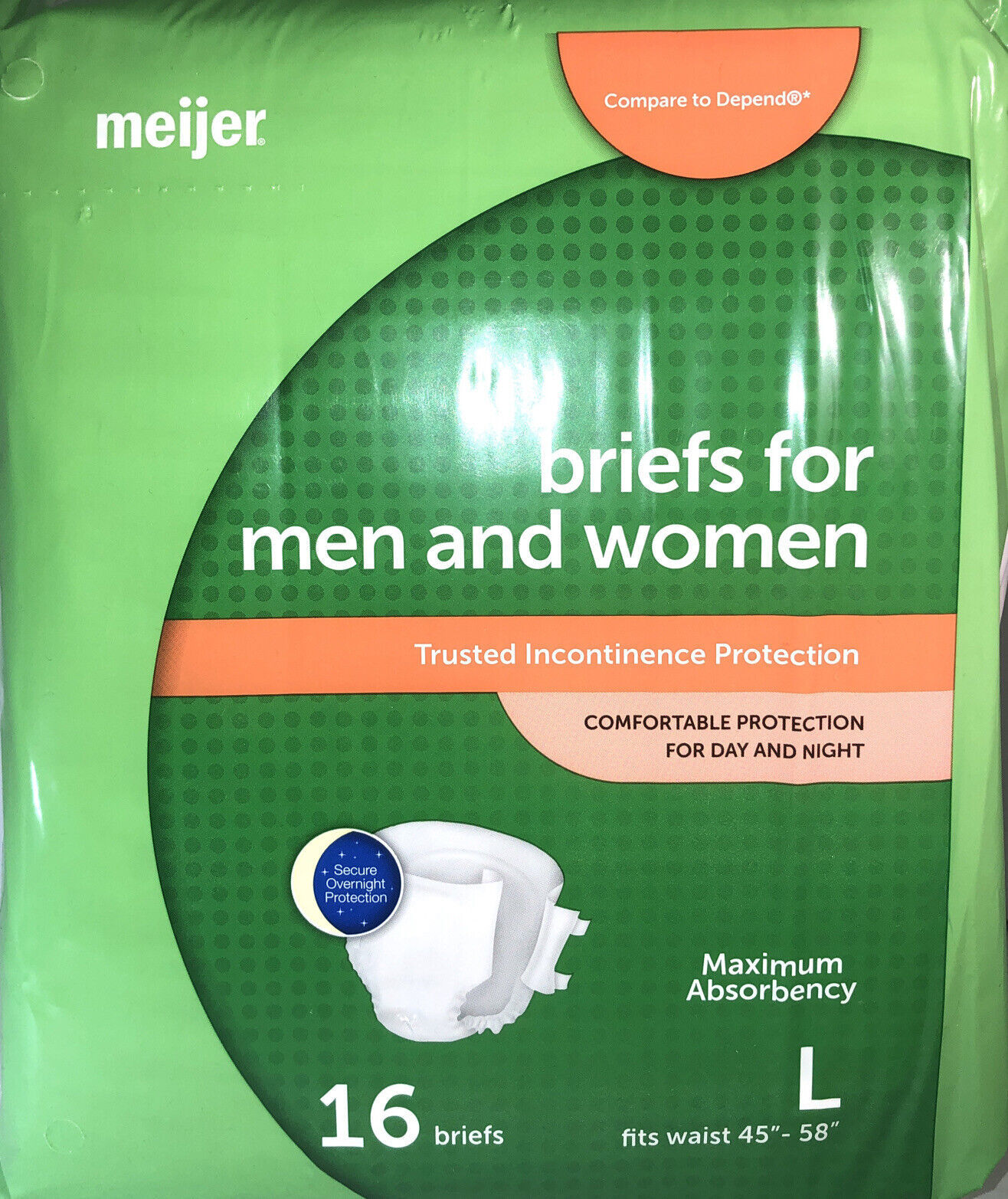 Meijer Unisex Fitted Adjustable Briefs Maximum Absorbency Large-1ea 16 ct-SHIP24 - $39.48
