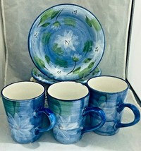 Emerald collection lotus flowers design 3 coffee 14 Oz. mugs &amp; 2 plates ... - $18.80