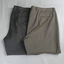 Lot 2 Joseph Abboud Heritage 46 x 32 Gray Tan Flat Front Wool Mens Dress Pants - £37.56 GBP