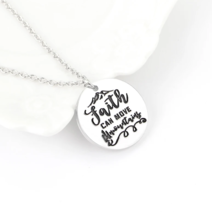 FAITH CAN MOVE MOUNTAINS Circle Disc Necklace Pendant Stainless Steel Ch... - £11.98 GBP