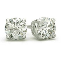 4 Ct Round Simulated Diamond Earrings Studs 14K White Gold Basket Screw Back - £184.69 GBP