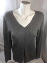 DKNY Jeans Women Gray Blouse V-neck Long Sleeve Cotton Thin Light Shirt Size XL - £15.97 GBP