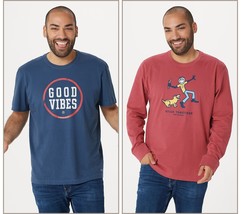 Life is Good Men&#39;s Set of 2 Crew-Neck Crusher Tees   Large - £30.73 GBP