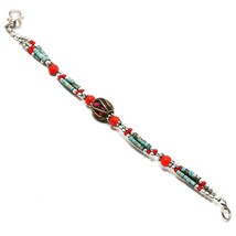 Red Coral Tibetan Turquoise Gemstone Jewelry Bracelet Nepali 6-7&quot; SA 1590 - £4.08 GBP
