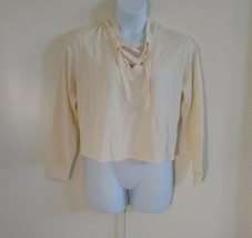 Xhilaration Women&#39;s Long Sleeve Drawstring Crop Hoodie Cream Beige Sweatshirt XL - £11.04 GBP