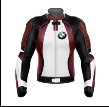 BMW BLACK AND WHITE MEN&#39;S MOTORCYCLE- MOTORBIKE LEATHER RACING JACKET - £109.83 GBP