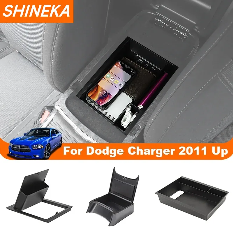 SHINEKA ABS Car Armrest Storage Box Rear Seat Organizer Containers for Dodge - £23.92 GBP+