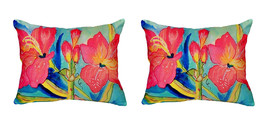 Pair of Betsy Drake Pink Amaryllis No Cord Pillows 15 Inch X 22 Inch - £63.30 GBP