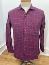 Vtg Lee M Red Blue Cotton Plaid Check Long Sleeve Shirt Pocket - £18.27 GBP