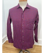 Vtg Lee M Red Blue Cotton Plaid Check Long Sleeve Shirt Pocket - £18.24 GBP