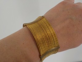 Stacked Bangles Held Stationary Banded Cuff Bracelet Gold Color Fashion Jewelry - £10.44 GBP