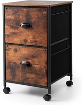 Topsky Mobile File Cabinet, Fabric Vertical File Cabinet, Rustic Brown, ... - £46.84 GBP