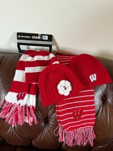 Lot of Thick &amp; Thin Red &amp; White Striped University of Wisconsin Badgers Knit Sca - £15.44 GBP