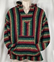 BAJA JOE Vintage 90s Medium Rasta Striped Hippie Boho Poncho Hoodie Drug Rug - £23.70 GBP