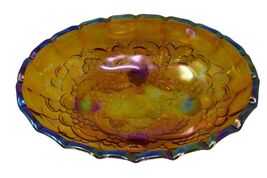 Indiana Iridescent Carnival Glass Oval Harvest Grape Amber Footed Fruit ... - $29.99