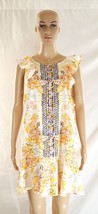 Free People Summer In Tulum Mini Dress Linen Blend Yellow Floral Tunic Wm Medium - $38.24