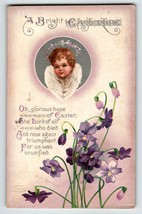Easter Postcard Bright Eastertide Angel Purple Flowers Ellen Clapsaddle 1914 - £12.53 GBP